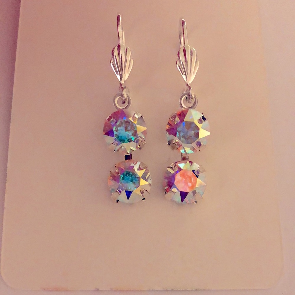 Aurora Borealis + Silver Crystal Drop Earrings - Picture 6 of 11